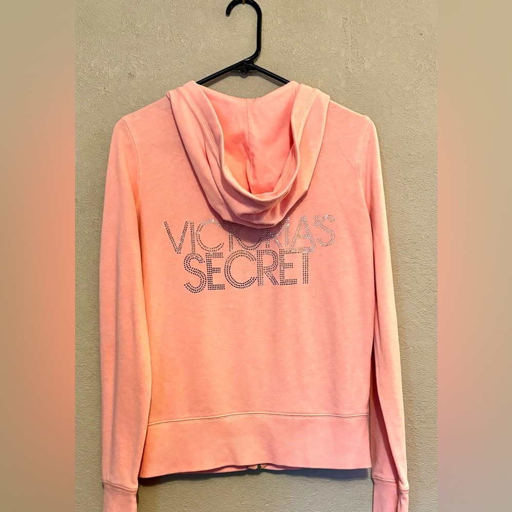 Victoria’s Secret Peach/Coral Glitter Rhinestone Hoodie Zip Up Sweater -… - Picture 7 of 8